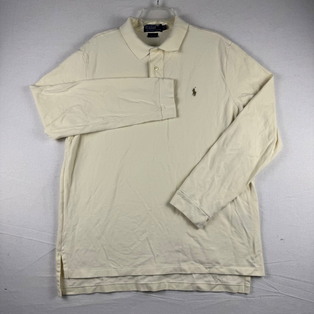 Polo Ralph Lauren Mens XXL Custom Fit Long Sleeve Polo Shirt Cream Heavy Cotton